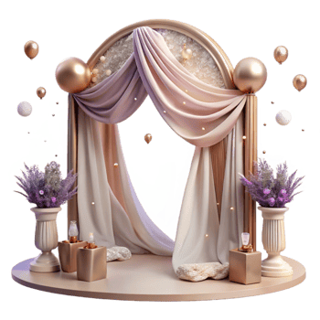 serene artistic Wedding Arch Draped Fabric Sheer Cutout for Ceremony Backdrop detailed png