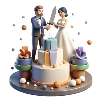 impressive creative Wedding Cake Cutting Ceremony Bride and Groom Holding Knife Cutout for detailed png