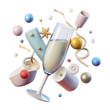 beautiful modern Wedding Champagne Flute with abstract CANVAS PAPERS and threads confetti AND IN CELEBRATION THEME Transparent for Celebration ry premium png