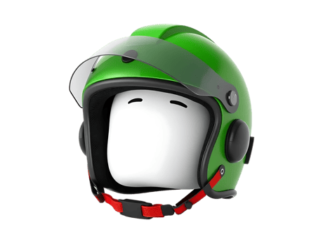Green cartoon helmet with visor, isolated on a transparent background. png