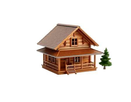 Wooden Cabin with a Tree png