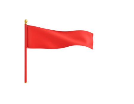 Red flag waving in the wind on a transparent background png