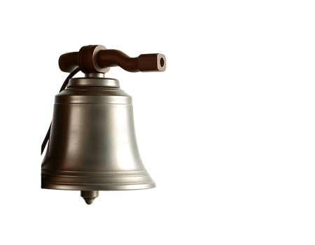 Close-up of a metal bell with a wooden handle. png