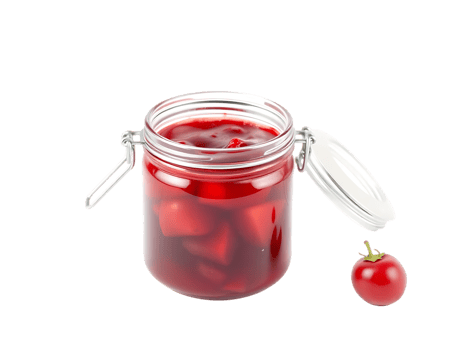 Jar of delicious homemade strawberry jam with fresh fruit png