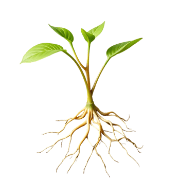 Young plant with visible roots isolated on a transparent background png