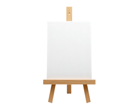Easel with a blank canvas, ready for artwork or painting. png