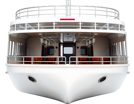 Front view of a white luxury yacht png