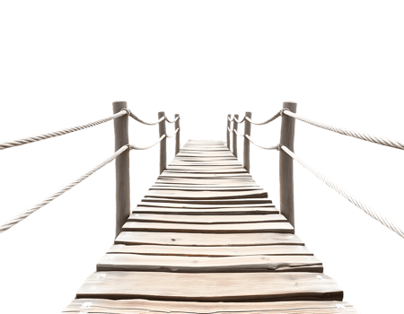 Wooden bridge with rope railings png