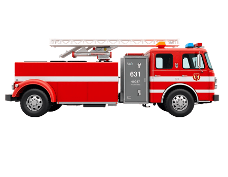 Side view of a red fire truck with a ladder png