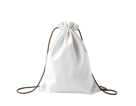White drawstring bag mockup isolated on transparent background png