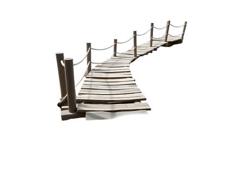Wooden bridge pathway with rope railings png