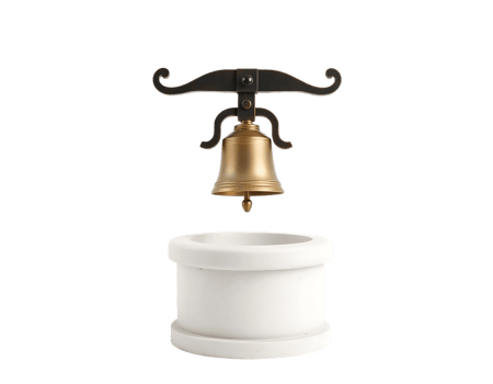 Vintage bronze bell with a decorative metal bracket png