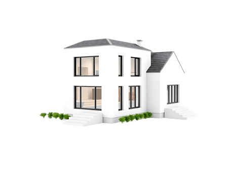Modern white house with contemporary design and large windows png