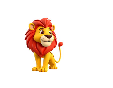 Cute cartoon lion with a red mane png