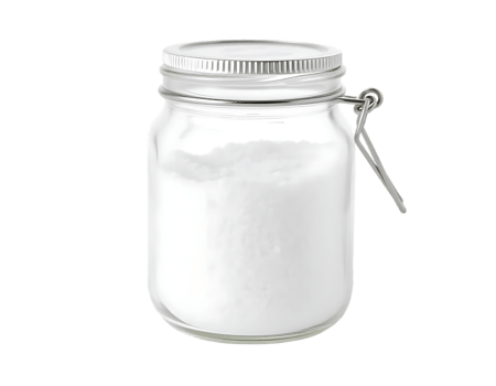Glass jar filled with white powder, isolated on a transparent background png