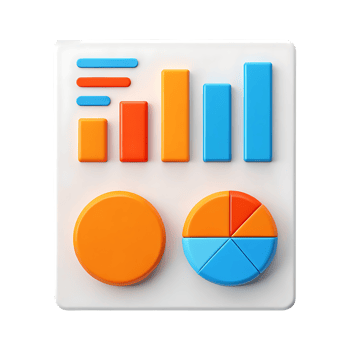 Infographic elements, 3D charts and graphs, colorful data visualization, orange and blue statistics, bar chart png