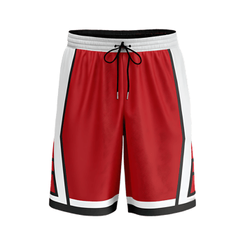 Classic red basketball shorts with white and black accents. Perfect for sports and active lifestyle. png