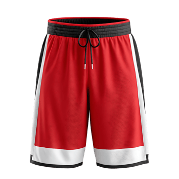 Red and black basketball shorts, athletic apparel. png