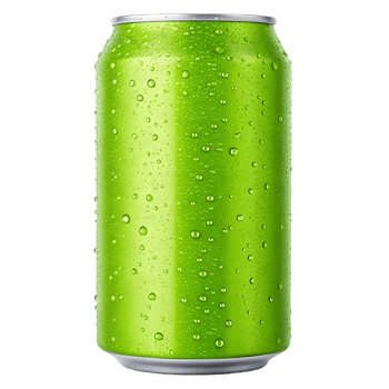 Refreshing green soda can with condensation. Perfect for summer drinks png