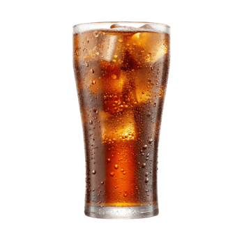 Refreshing iced cola drink in a glass with ice cubes. png