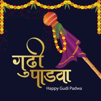 Gudi Padwa Marathi wishes banner with Marathi text Happy Gudi Padwa vector