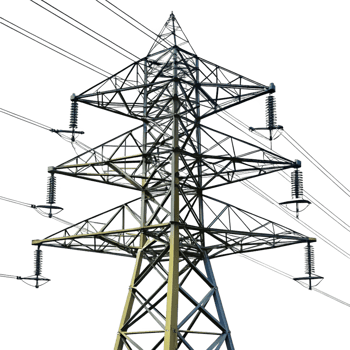 Closeup view of a highvoltage electricity pylon with multiple power lines png