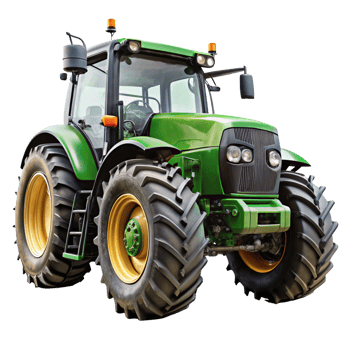 Powerful Green Farm Tractor with Large Tires and Modern Features png