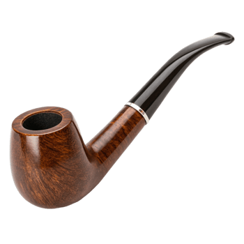 A Classic Brown Wooden Tobacco Pipe with a Black Stem Isolated on Black Background png
