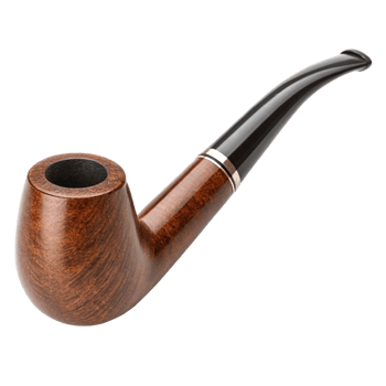 A Classic Brown Wooden Tobacco Pipe with a Black Accented Stem png