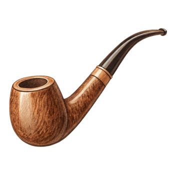 A Classic Brown Wooden Tobacco Pipe with a Dark Brown Stem png