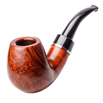 A Classic Brown Wooden Tobacco Pipe with a Black Stem, Isolated on Black Background png
