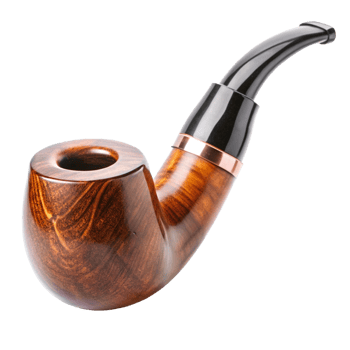 Highquality wooden tobacco pipe with a black mouthpiece and copper band png