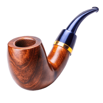 Highquality wooden tobacco pipe with a dark blue and gold accent png