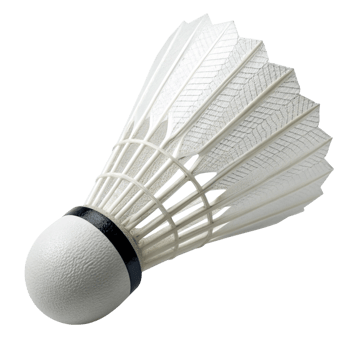 Closeup view of a single white nylon badminton shuttlecock with a textured cork base and black band png
