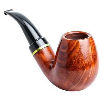 Highquality handcrafted wooden tobacco pipe with a black mouthpiece and a golden band png