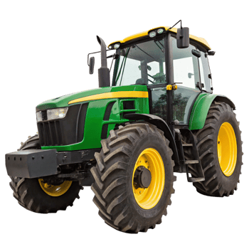 Powerful Green Tractor with Large Tires and Yellow Wheels for Farming and Agriculture png