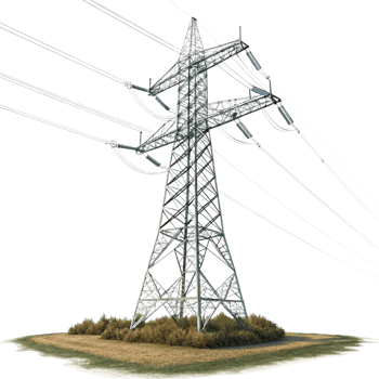 Highvoltage electricity pylon in a field a detailed view of power transmission infrastructure png