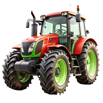 Powerful Modern Farm Tractor with Large Tires and Red Green Design png