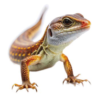 Closeup of a vibrant orange and brown lizard with a long tail and sharp claws png