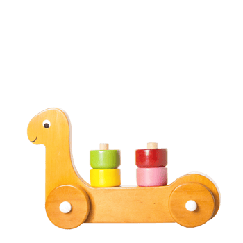 Adorable Wooden Stacking Toy for Toddlers A Charming AnimalShaped Cart with Colorful Rings png