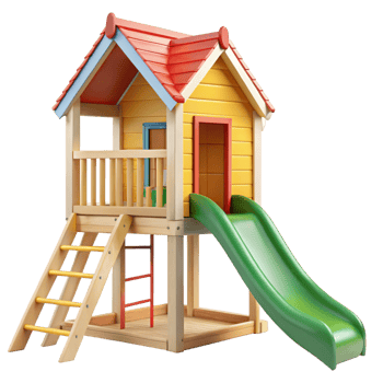 Colorful Wooden Playset with Slide and Climbing Ladder for Kids Outdoor Fun png