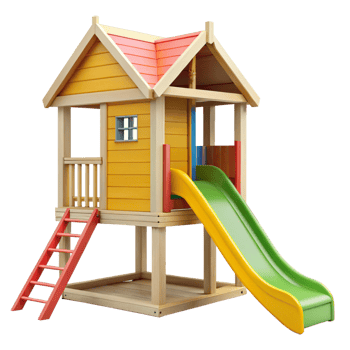 Colorful Wooden Playset with Slide and Ladder for Children's Outdoor Fun png