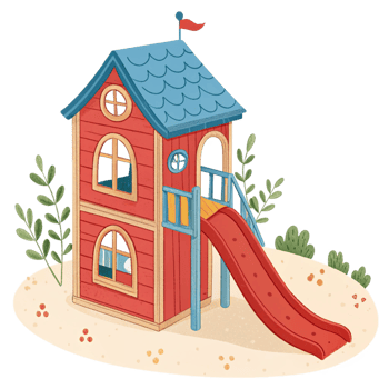 Charming Red Wooden Play House with Slide for Kids Outdoor Fun png