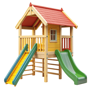 Wooden Playset for Kids with Two Slides and Climbing Feature A Fun and Safe Outdoor Toy png
