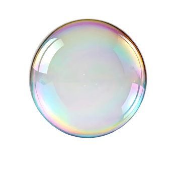 Iridescent soap bubble isolated on black background. png