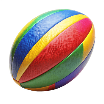 A vibrant multicolored rugby ball with rainbow stripes png