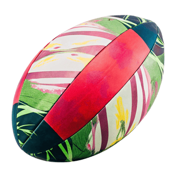 Vibrant Tropical Rugby Ball with Colorful Abstract Design and Pattern png