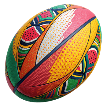 Vibrant Colorful Rugby Ball with Watermelon and Geometric Patterns png