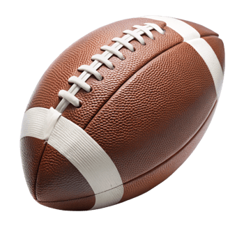 Closeup view of an American football on a black background showing details of laces and texture png