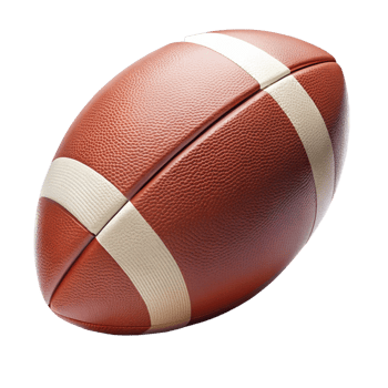 Closeup view of an American football with white laces and brown leather texture on a black background png